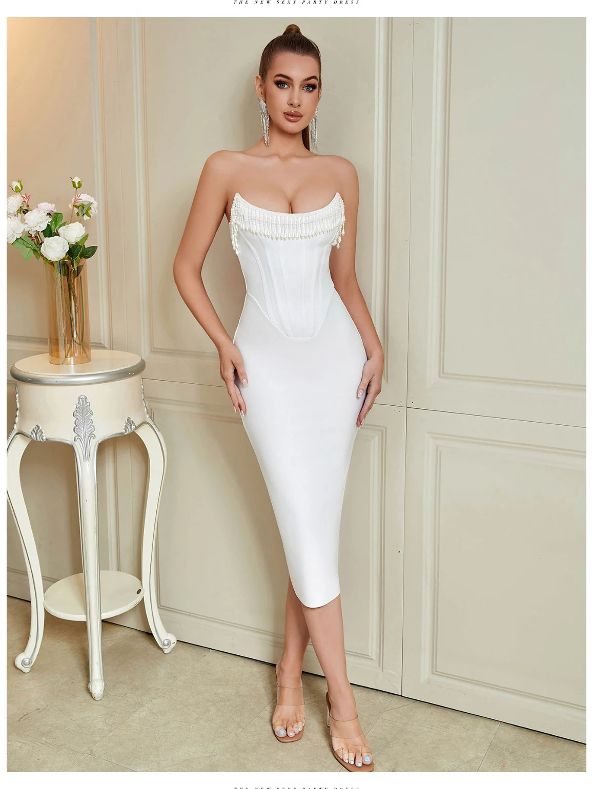 Women's Strapless Tassel Summer Sleeveless Elegant Club Evening Party Dress