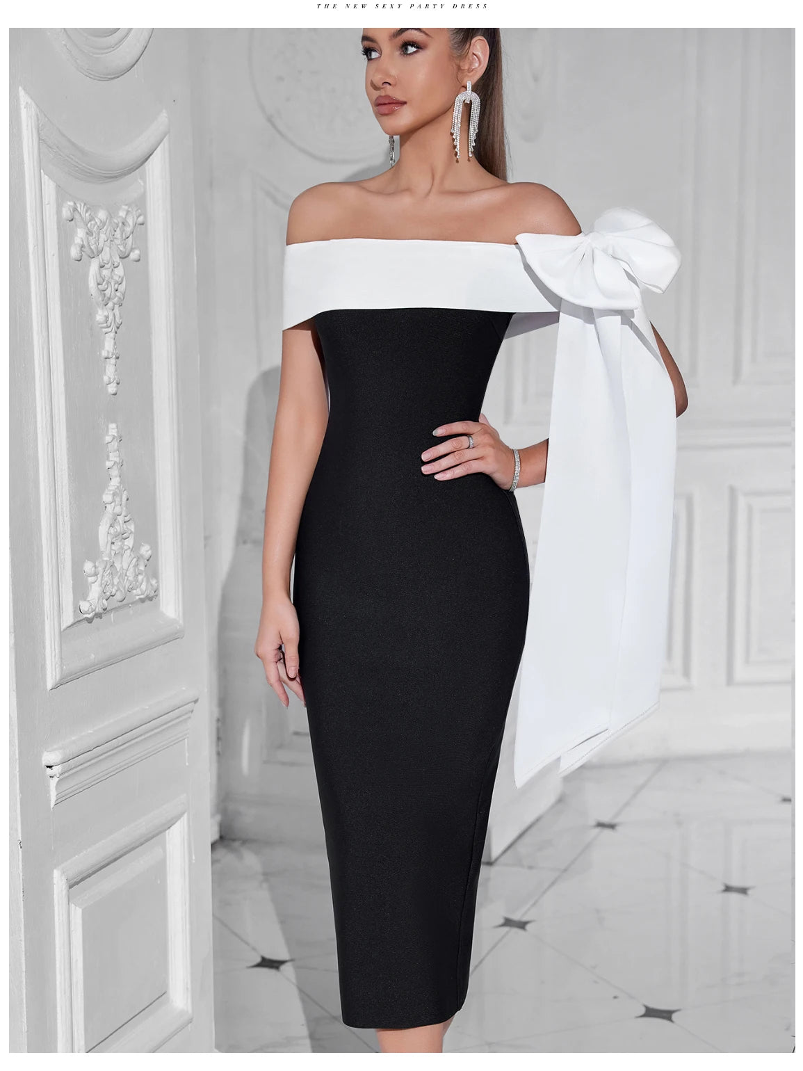 Women's Bow Bandage Summer Off Shoulder Patchwork Party Dress
