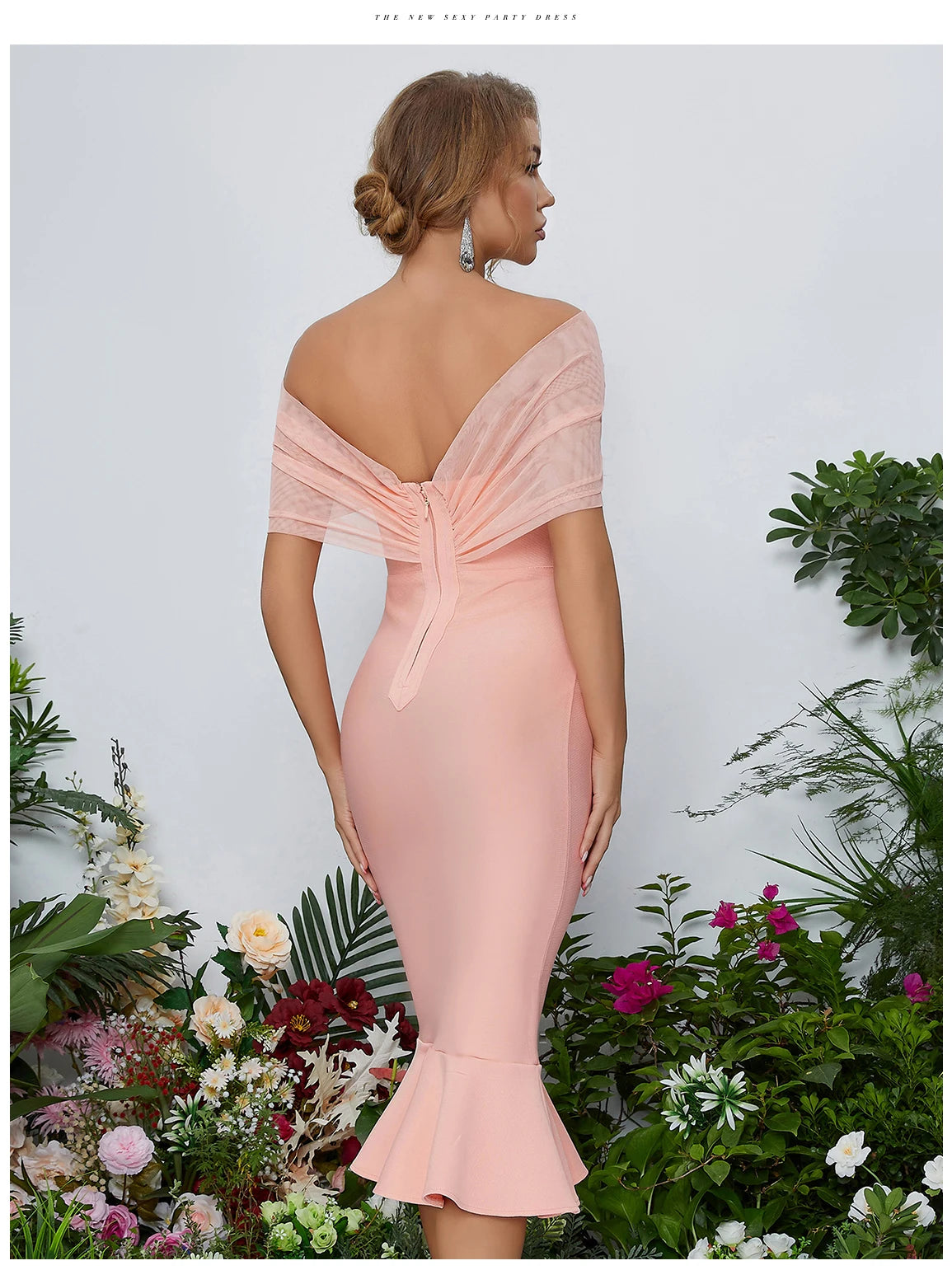 Women's Summer Mesh Midi Mermaid Bandage Off Shoulder Evening Dress