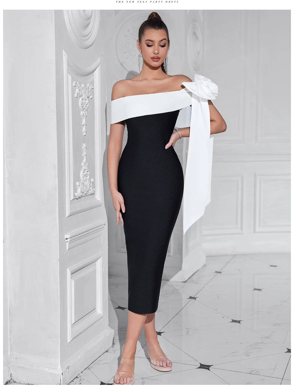 Women's Bow Bandage Summer Off Shoulder Patchwork Party Dress