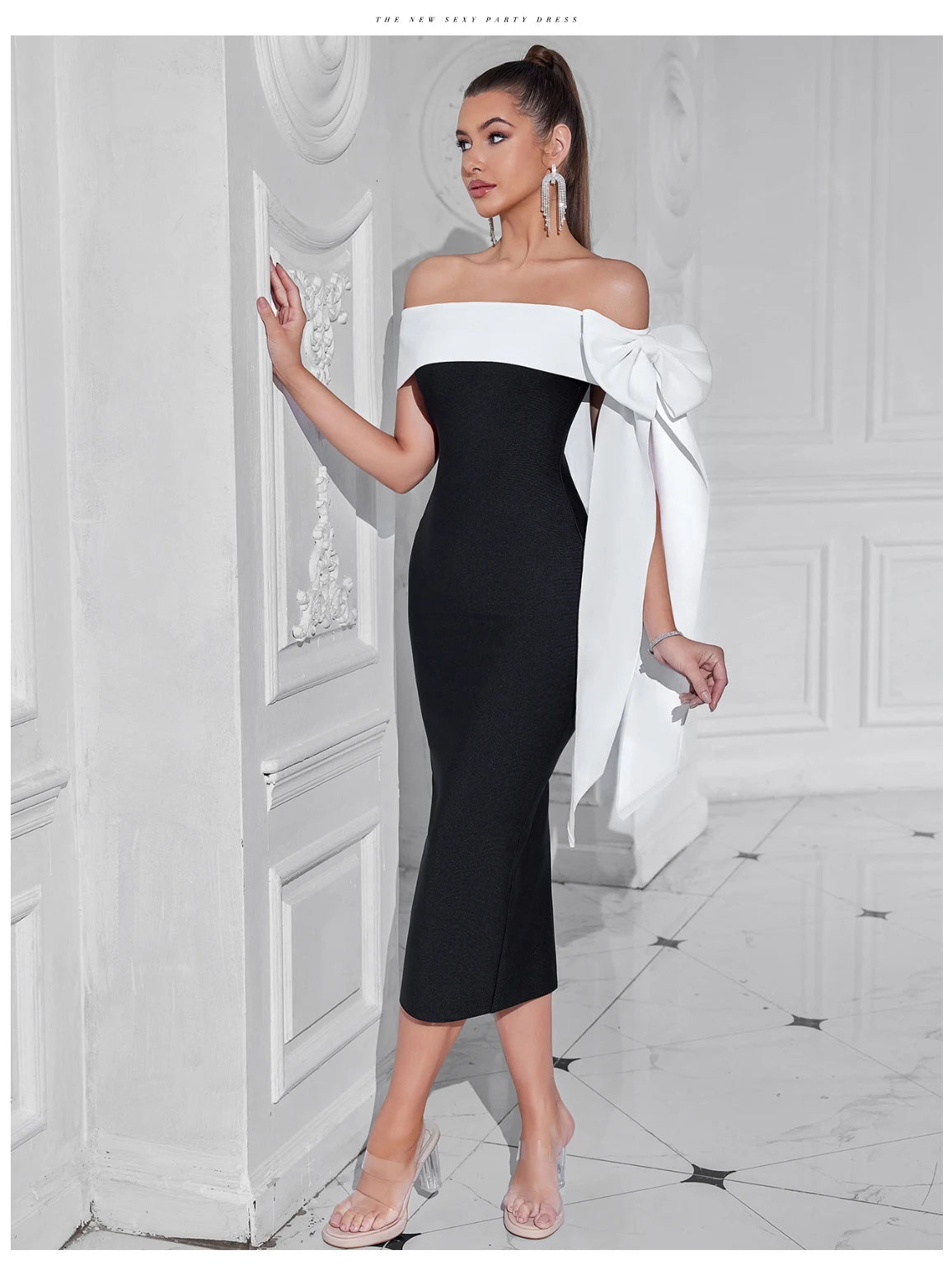 Women's Bow Bandage Summer Off Shoulder Patchwork Party Dress