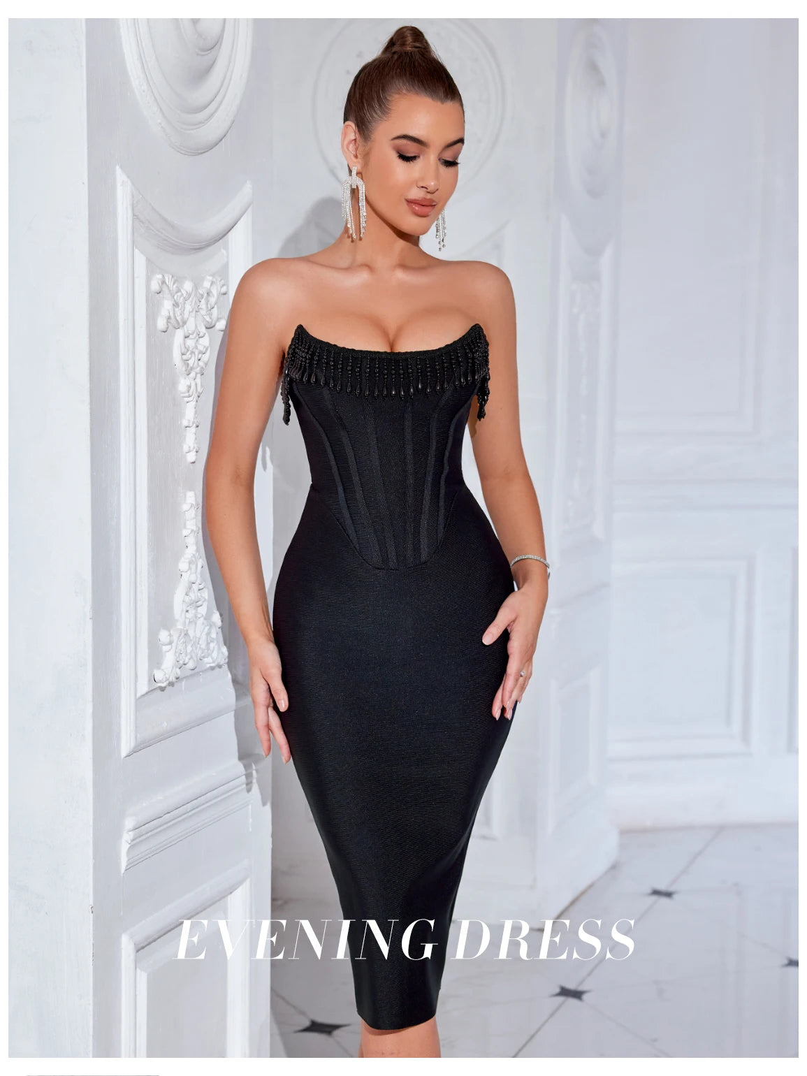 Women's Strapless Tassel Summer Sleeveless Elegant Club Evening Party Dress