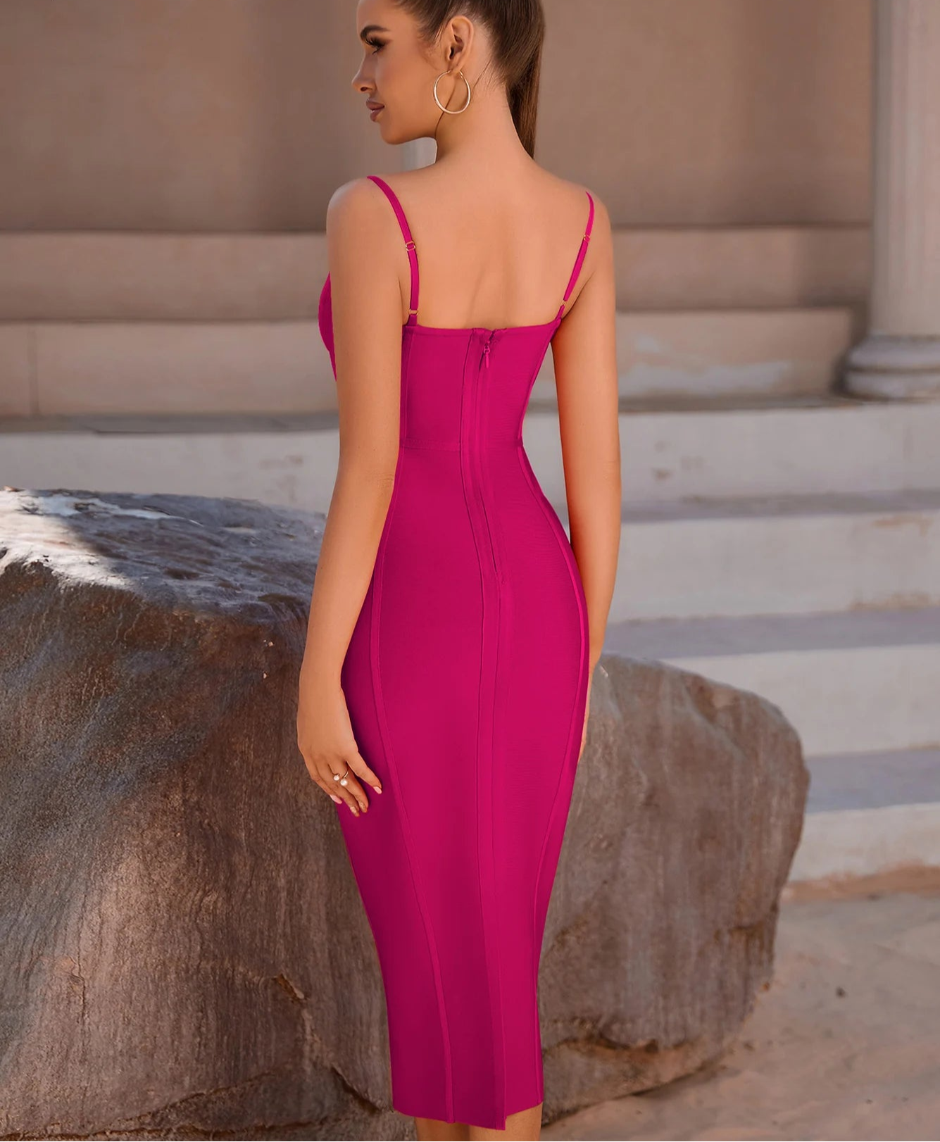 Women's Summer Sleeveless Bandage Spaghetti Strap Bodycon Evening Dress