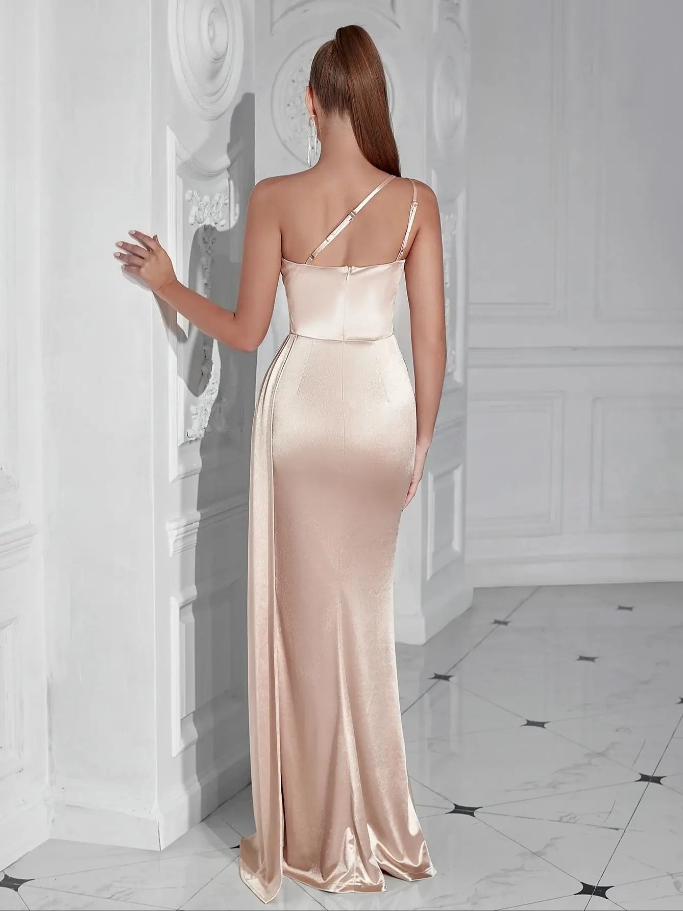 Women's Summer One Shoulder Evening Party High slit Maxi Bodycon Dress