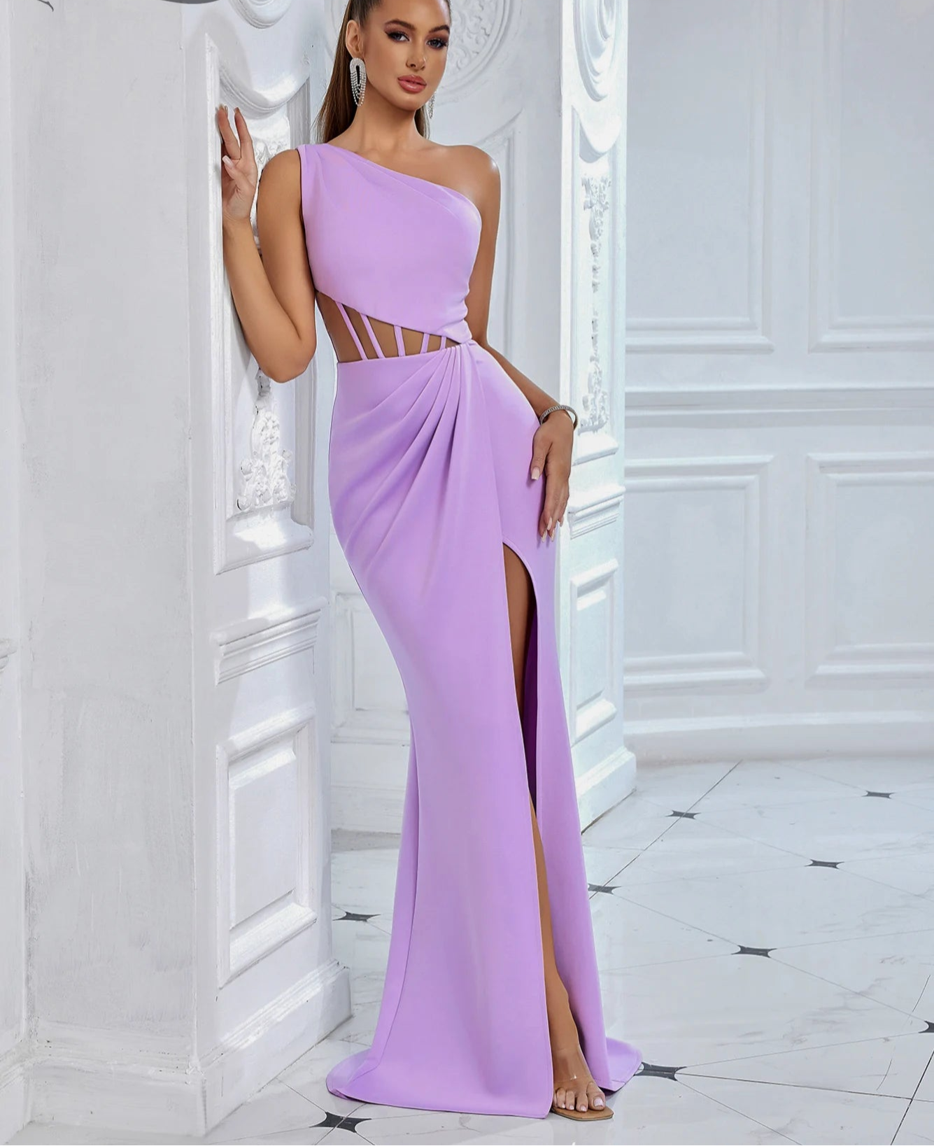 Women's One Shoulder Mesh Summer Sleeveless Draped Dress