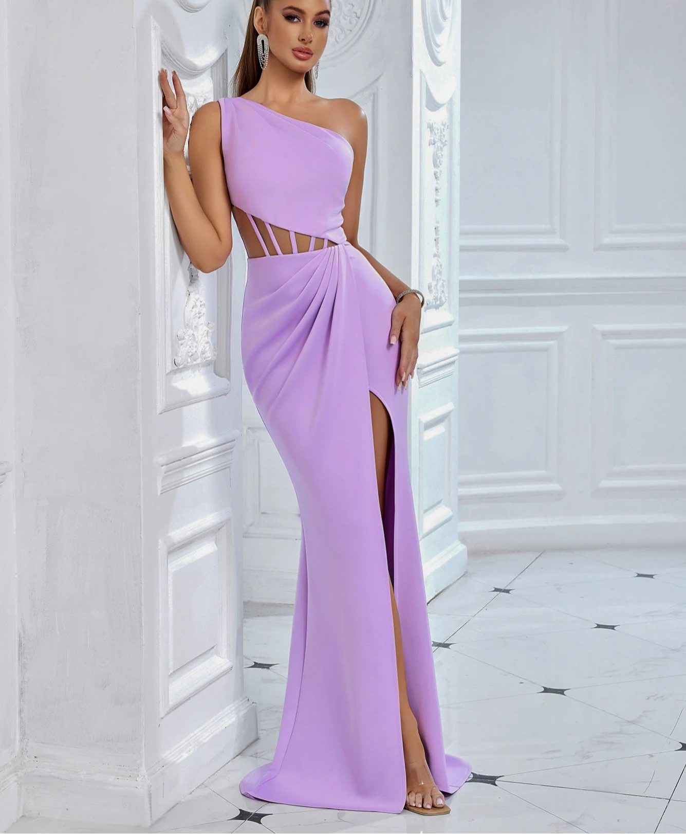 Women's One Shoulder Mesh Summer Sleeveless Draped Dress