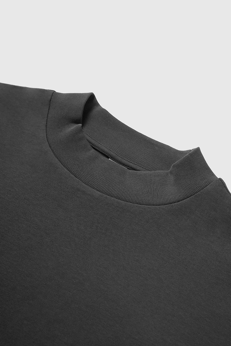Unisex Heavyweight Mock Neck Cotton Oversized Long-sleeved T-shirt