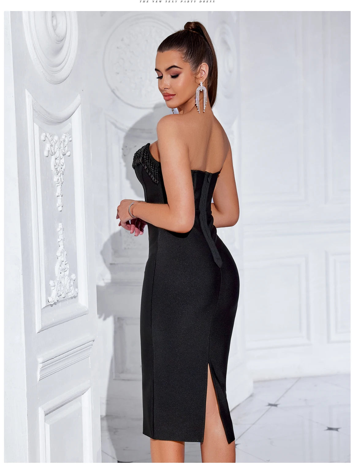 Women's Strapless Tassel Summer Sleeveless Elegant Club Evening Party Dress
