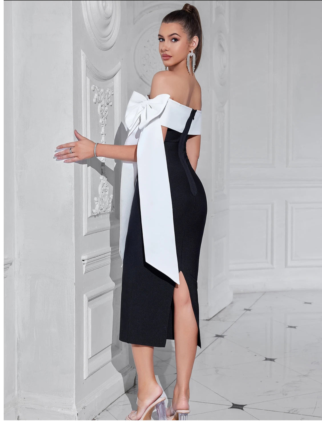 Women's Bow Bandage Summer Off Shoulder Patchwork Party Dress