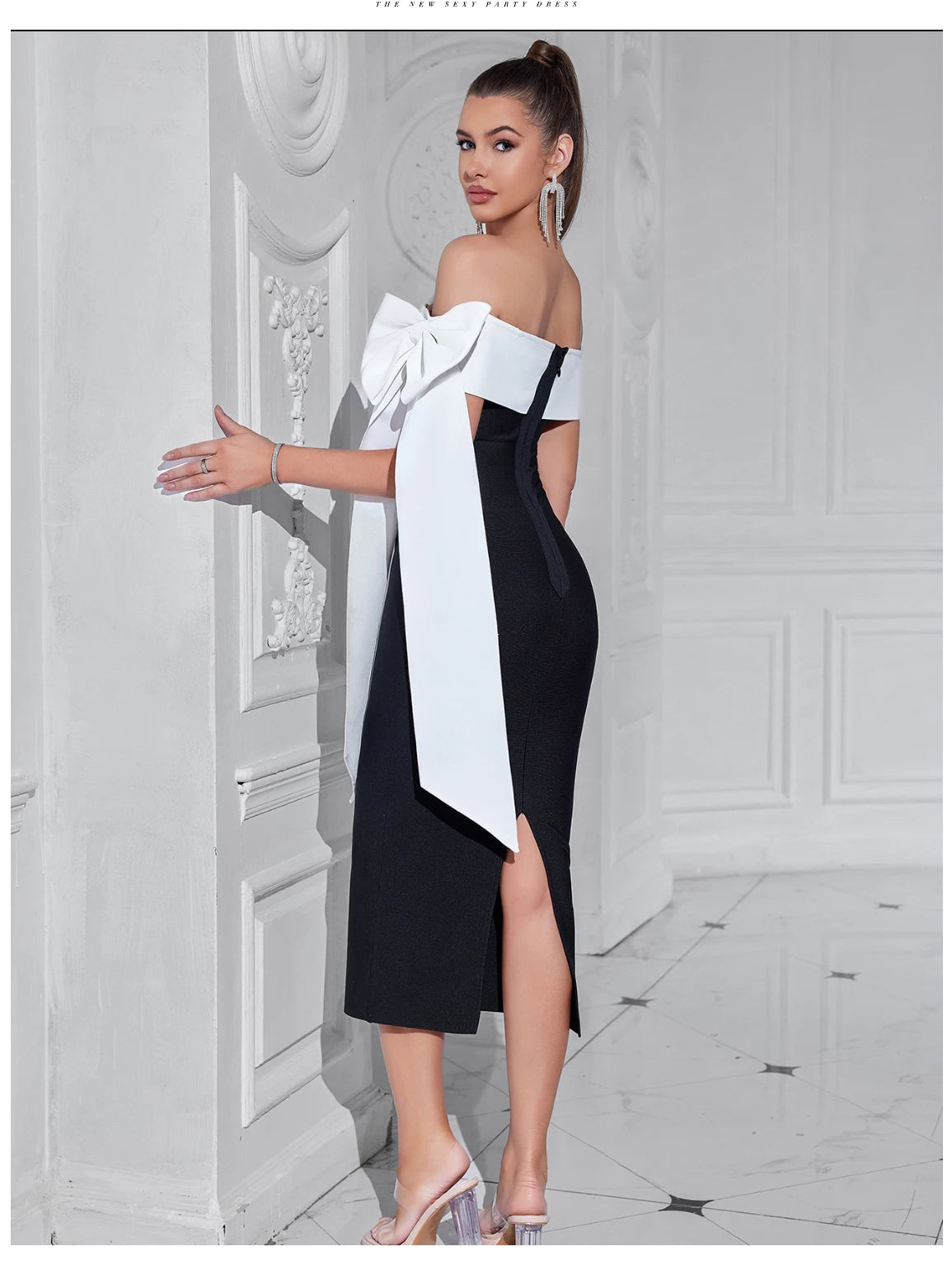Women's Bow Bandage Summer Off Shoulder Patchwork Party Dress