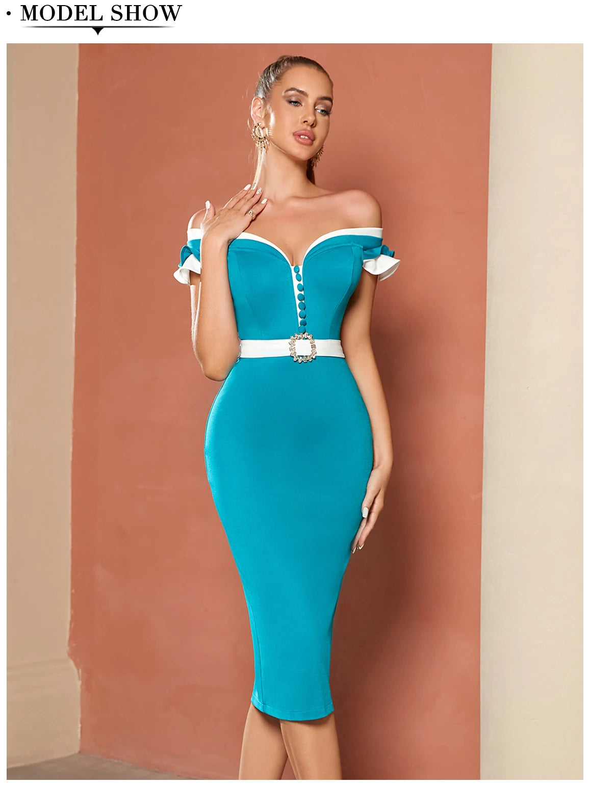 Women's Summer Off Shoulder Short Sleeve Ruffles V Neck Button Ruffles Patchwork Dress