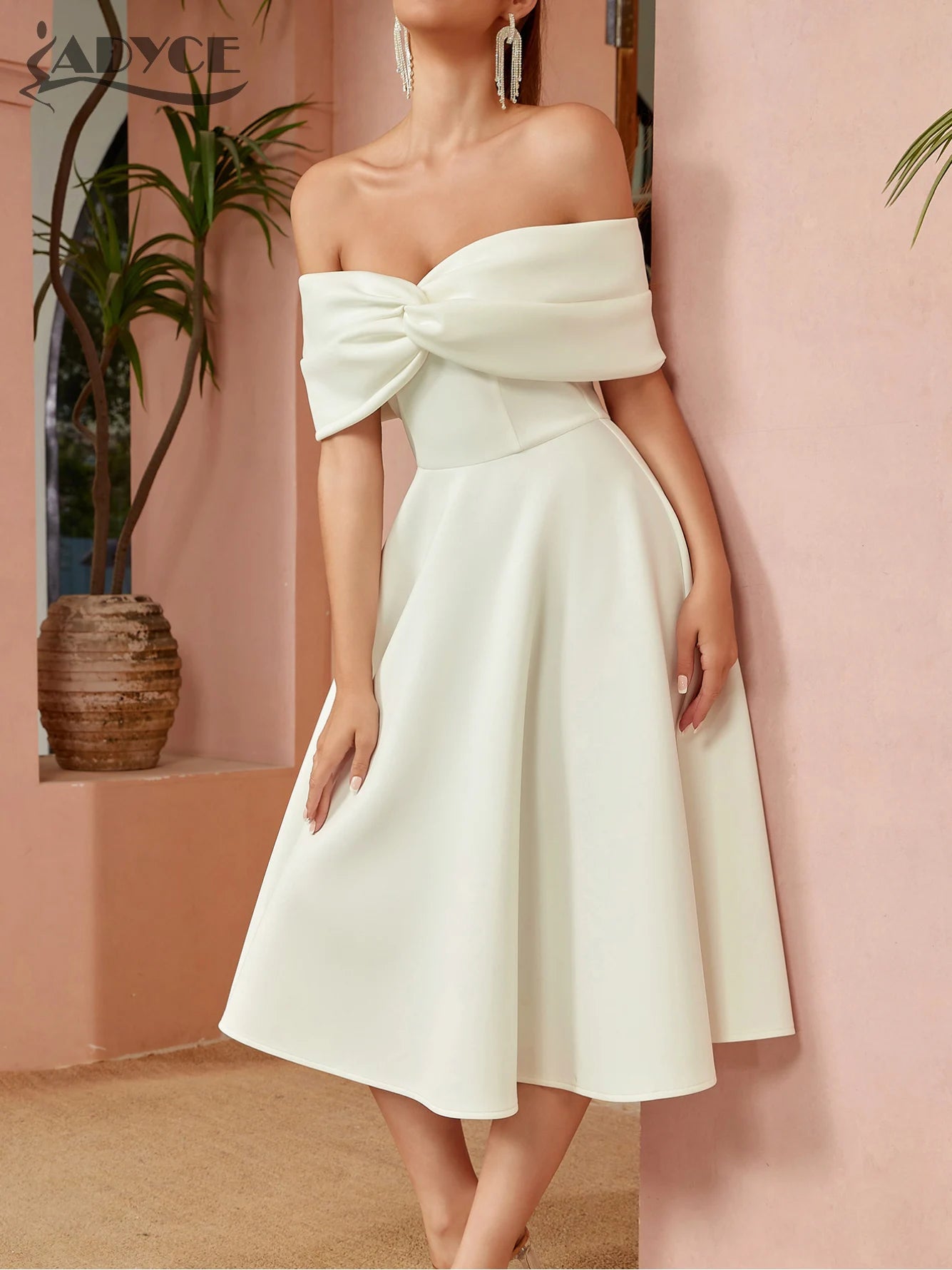 Off Shoulder Bow Elegant Evening Gown Dress