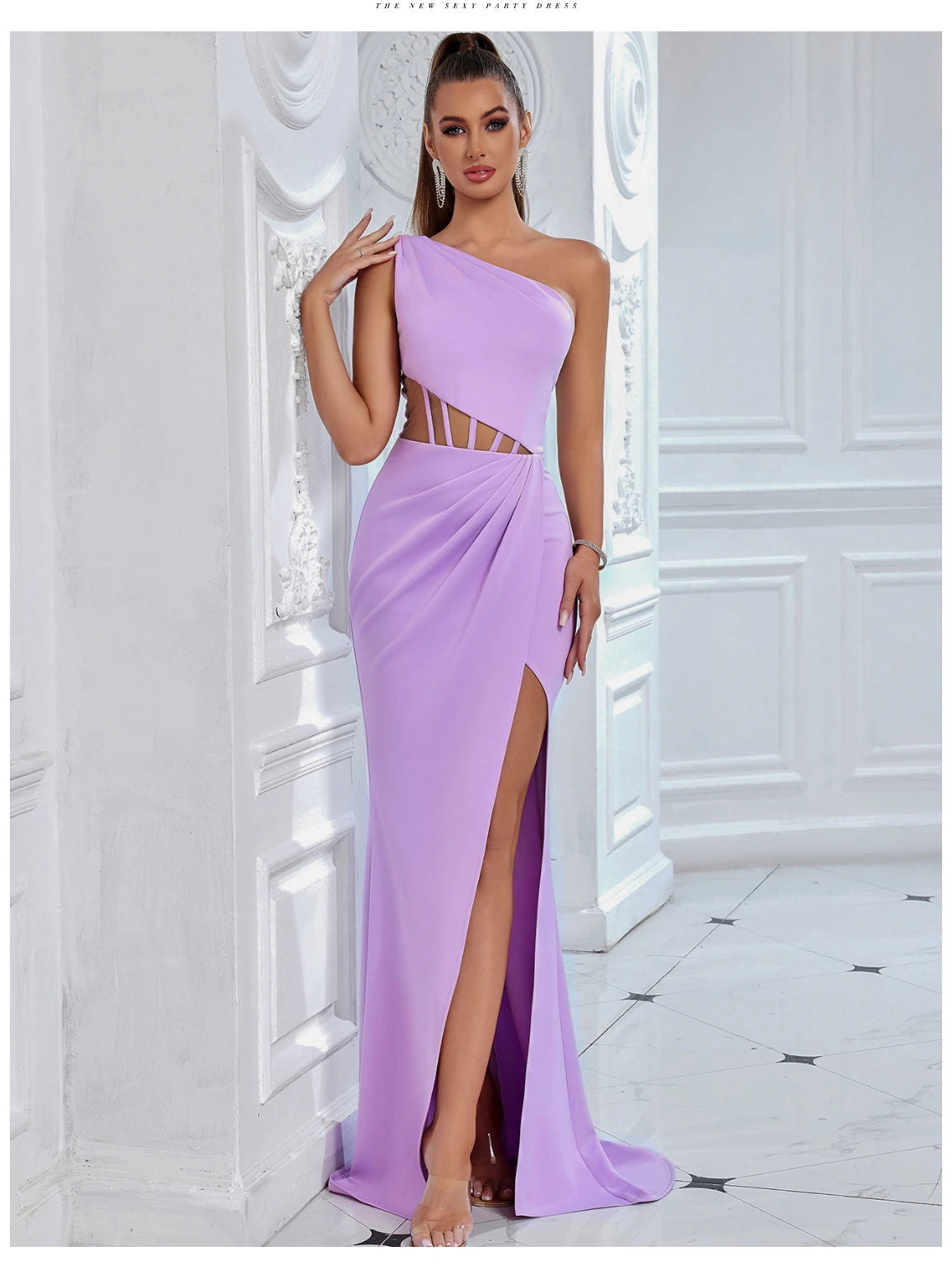 Women's One Shoulder Mesh Summer Sleeveless Draped Dress
