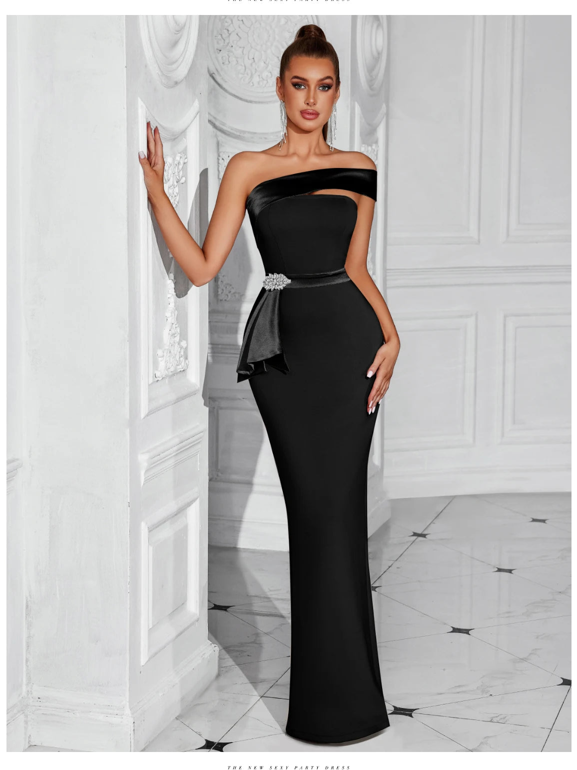 Women's One Shoulder Diamond Bodycon Club Dress