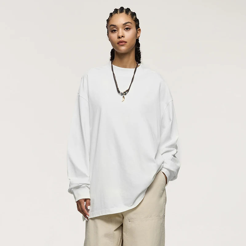 Unisex Heavyweight Mock Neck Cotton Oversized Long-sleeved T-shirt