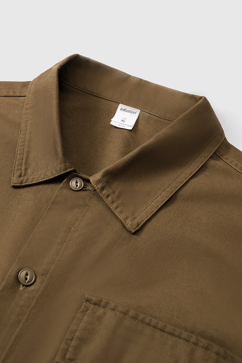 Men's Turn-Down Collar Long Sleeve Blouses Pockets Single-Breasted Vintage Cotton Casual Shirt