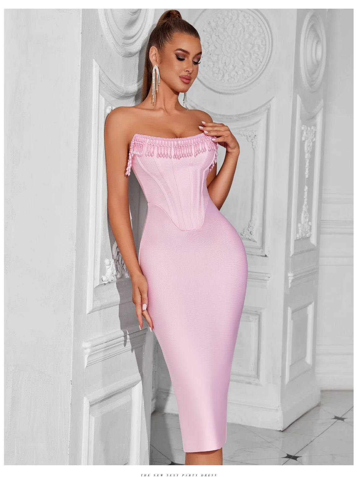 Women's Strapless Tassel Summer Sleeveless Elegant Club Evening Party Dress