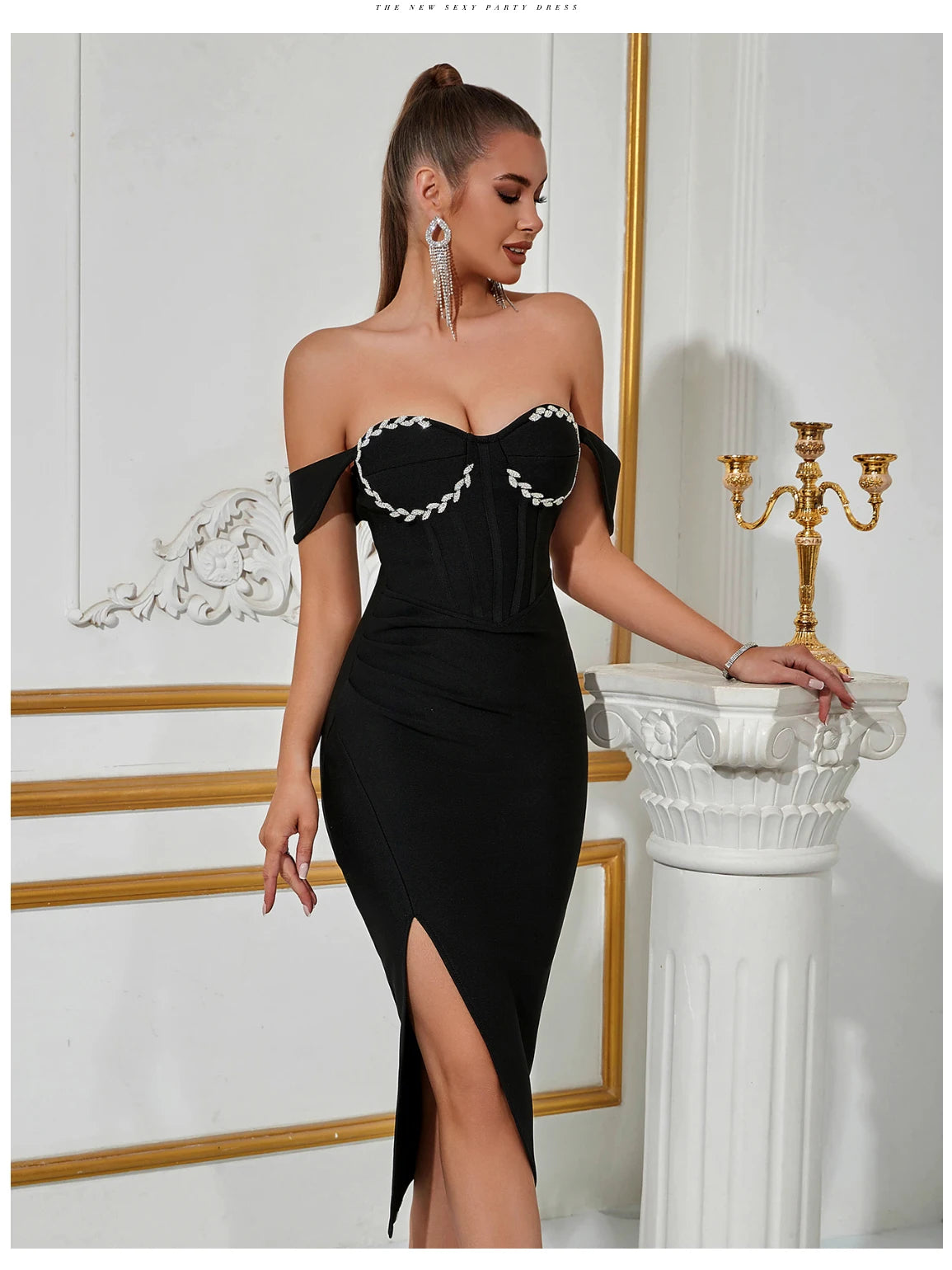 Women's Summer Off Shoulder Fishbone Detail Backless Bandage Bodycon Cocktail Dress