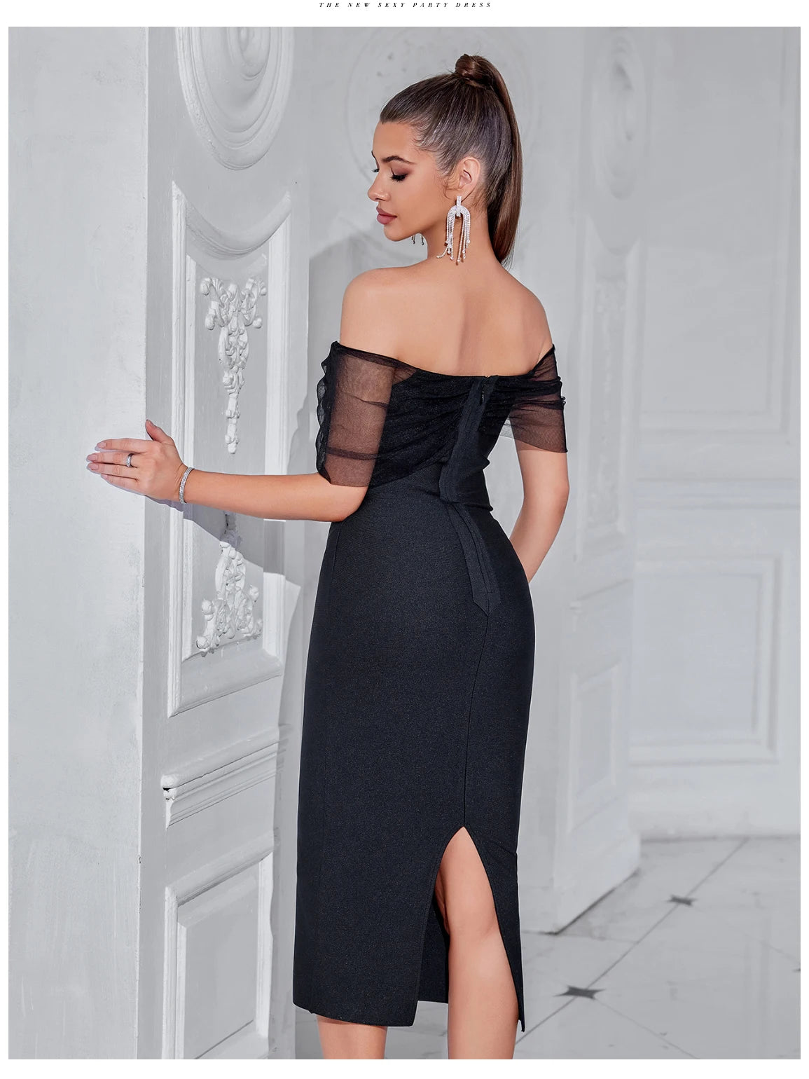 Women's Summer Mesh Hollow Out Bandage Off Shoulder Evening Elegant Dress