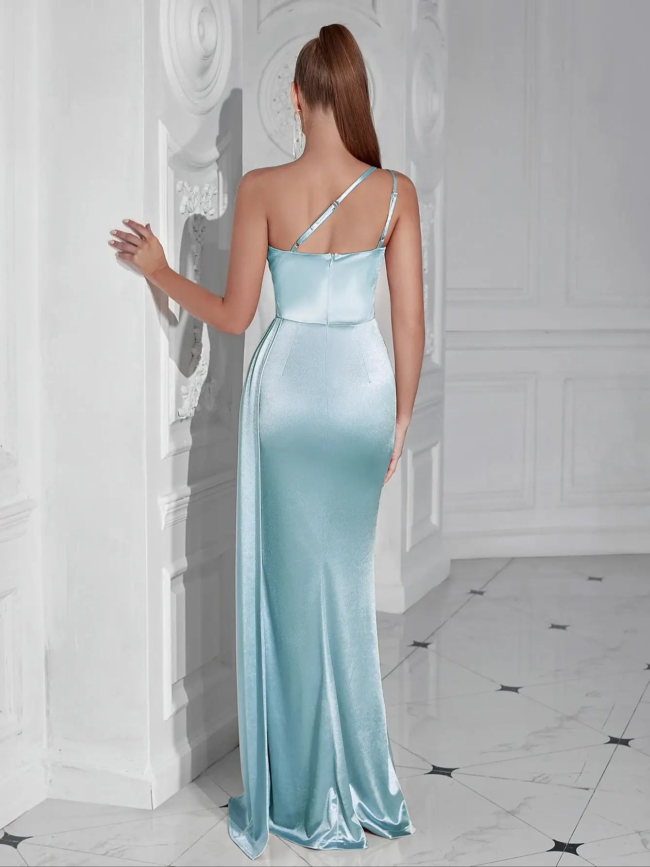 Women's Summer One Shoulder Evening Party High slit Maxi Bodycon Dress