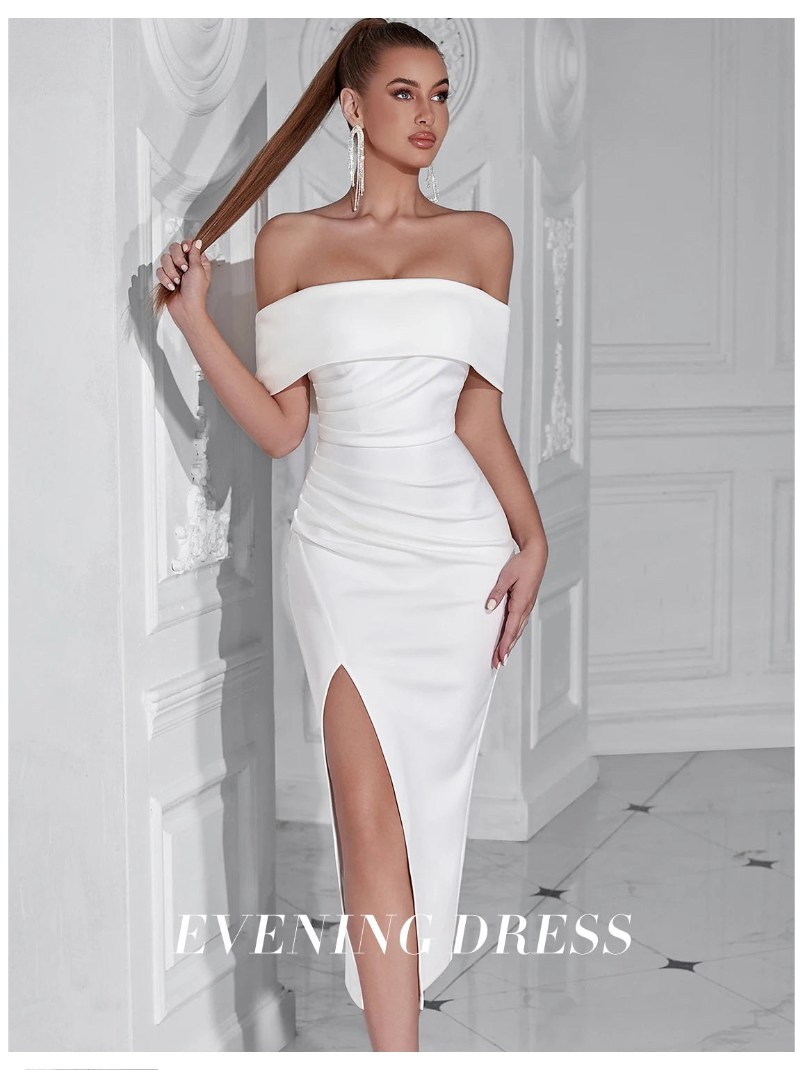 Women's Summer Midi Off Shoulder Draped Party Dress