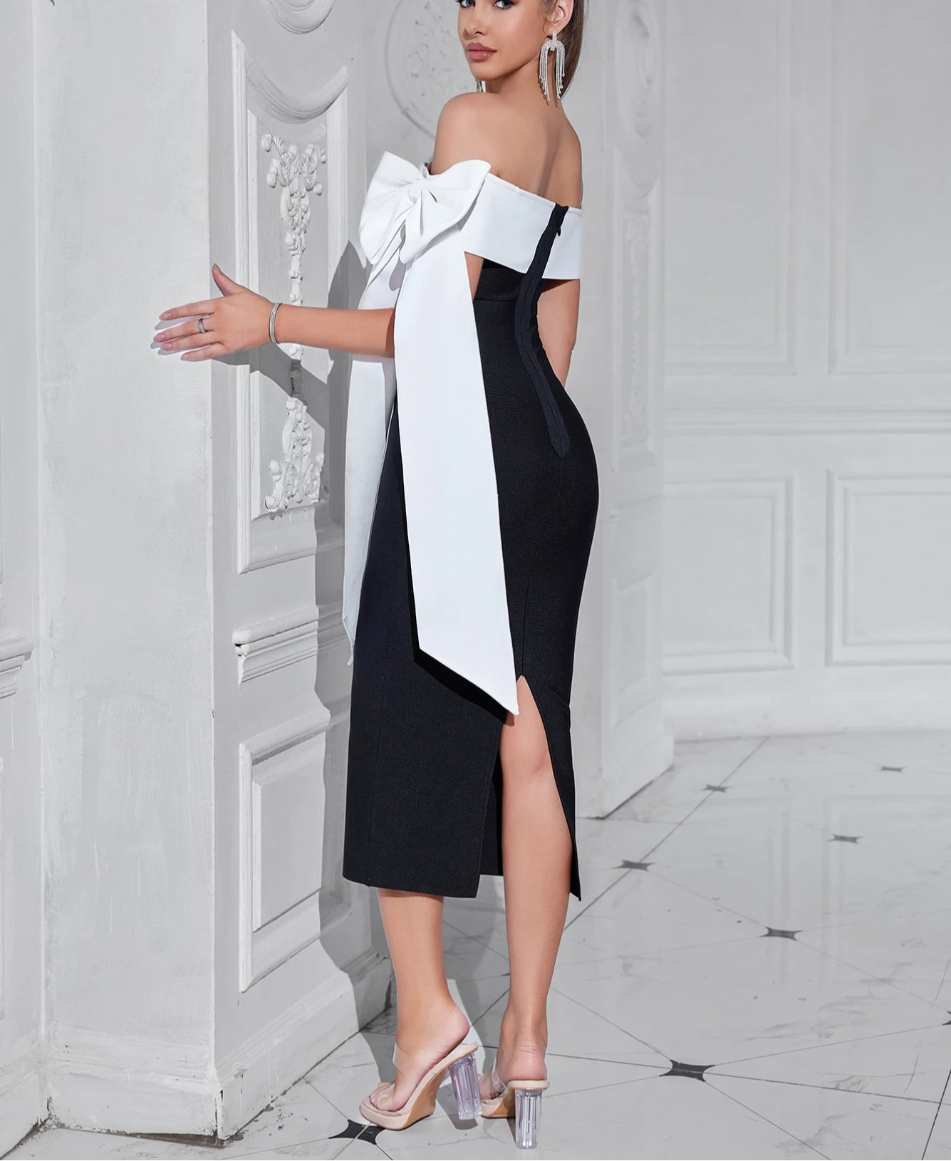 Women's Bow Bandage Summer Off Shoulder Patchwork Party Dress