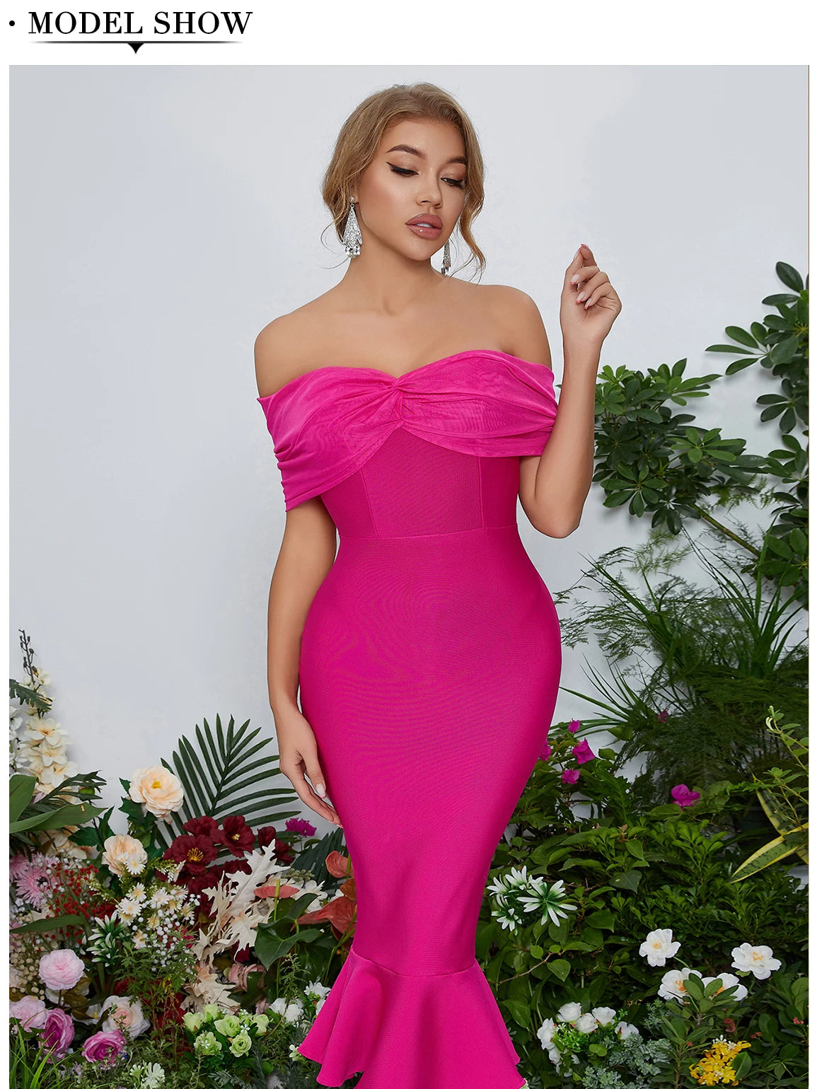 Women's Summer Mesh Midi Mermaid Bandage Off Shoulder Evening Dress