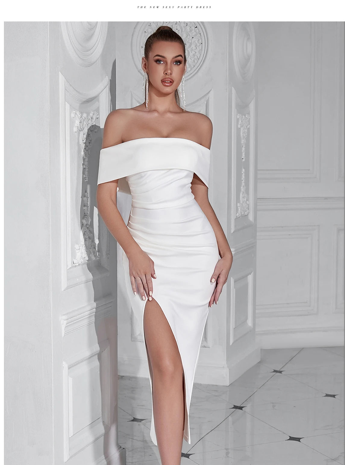 Women's Summer Midi Off Shoulder Draped Party Dress