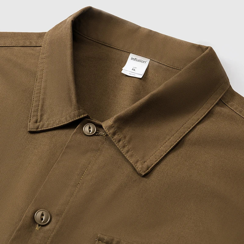 Men's Turn-Down Collar Long Sleeve Blouses Pockets Single-Breasted Vintage Cotton Casual Shirt