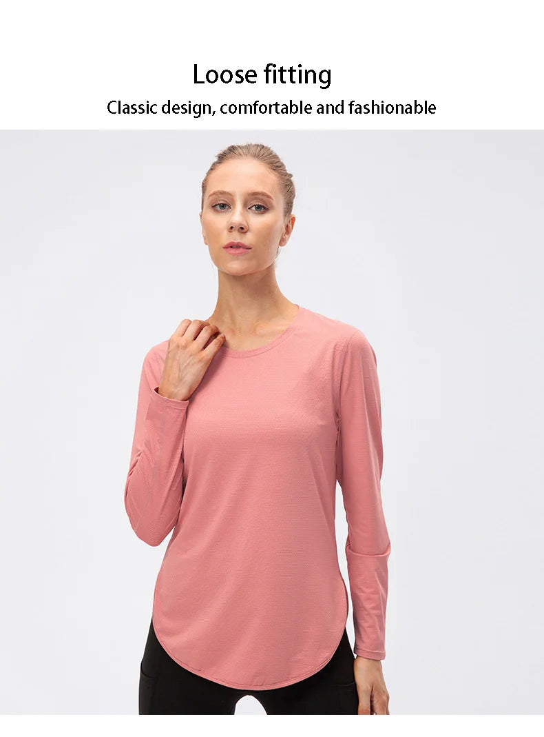 UPF50+ Women's Workout Shirt Loose Long Sleeve Sports Top Breathable Quick Dry Yoga Exercise Fitness Running Shirt