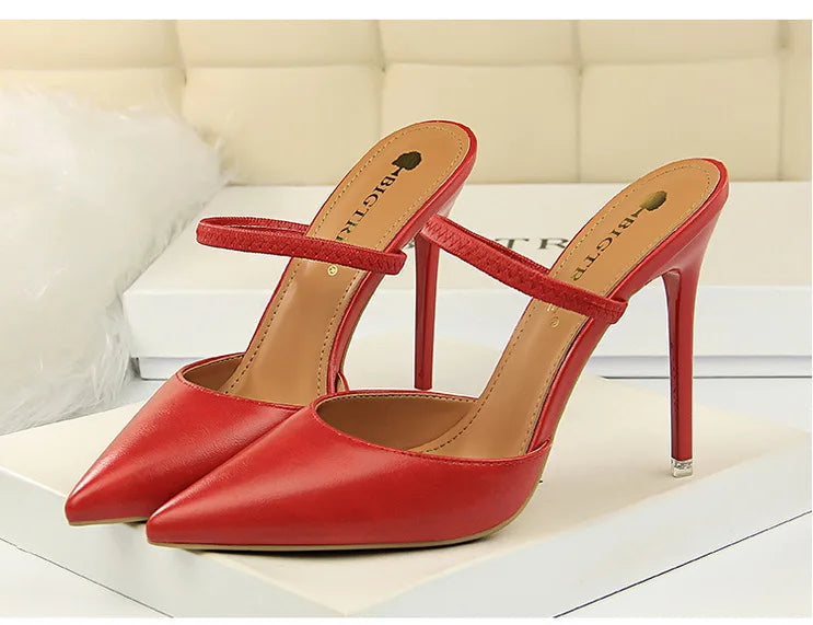 Women's Summer High Heels Slippers PU Heeled Stiletto Shoes