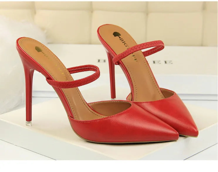 Women's Summer High Heels Slippers PU Heeled Stiletto Shoes