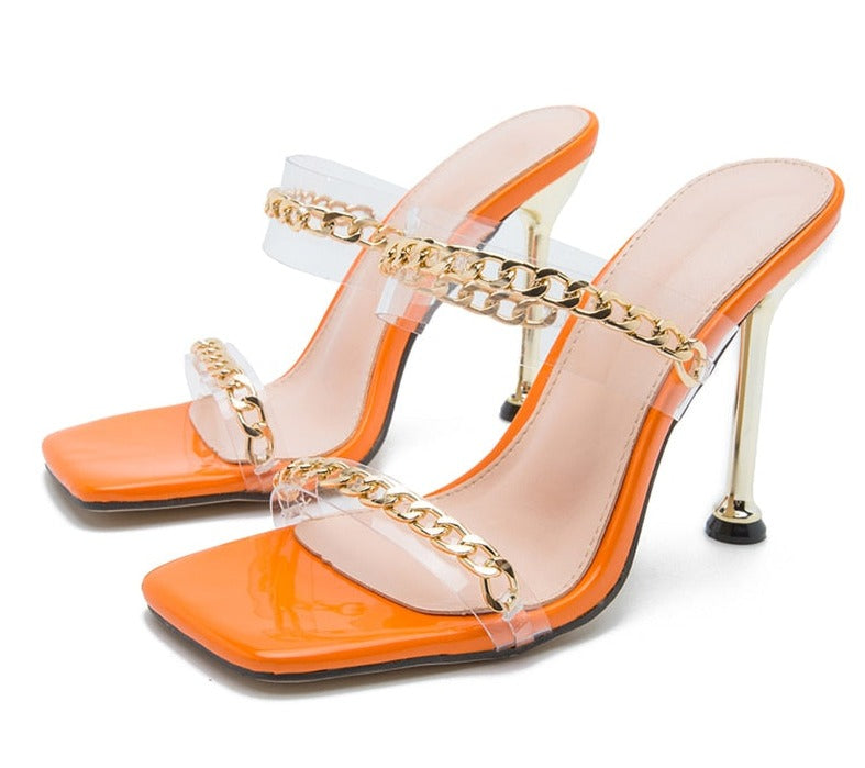 Women's PVC Transparent Square Toe High Heels