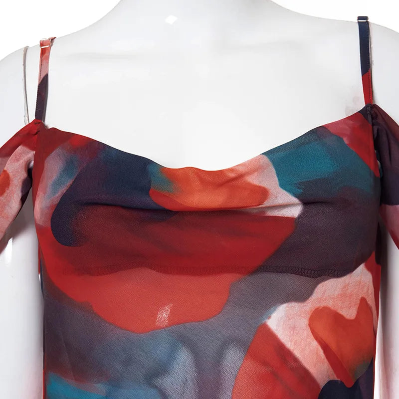 Women's Sleeveless Print Mesh See Through Slip Maxi Dress