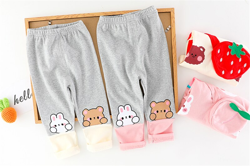 Girl's Cartoon Rabbit Long Sleeve T Shirt and Pants 2PCS Outfit Set