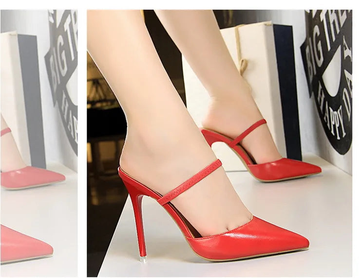 Women's Summer High Heels Slippers PU Heeled Stiletto Shoes