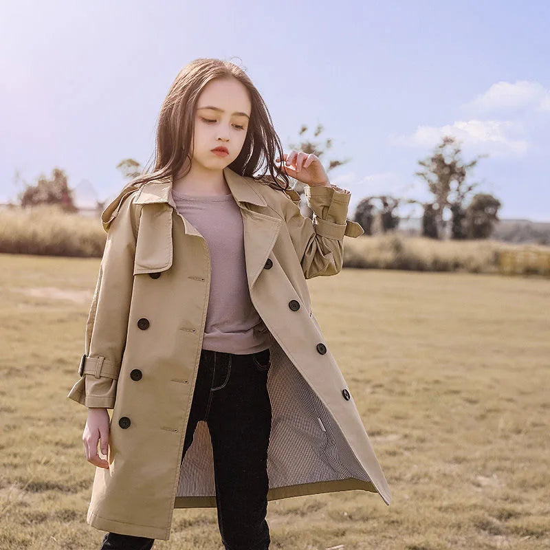 Girls Long Trench Windbreaker Coat 4-13 Years Old