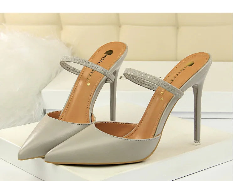 Women's Summer High Heels Slippers PU Heeled Stiletto Shoes