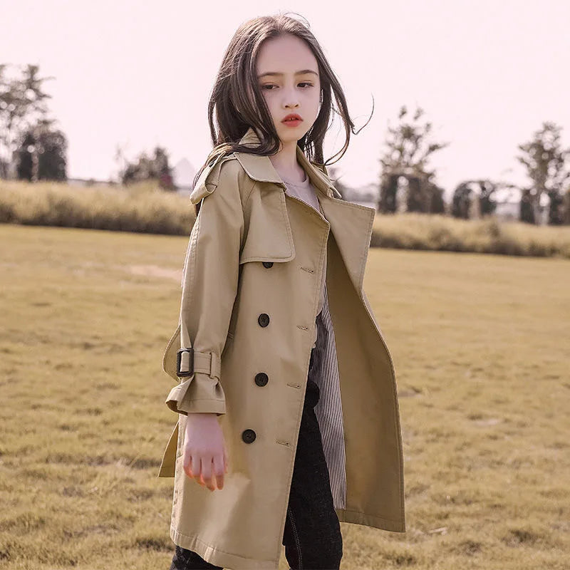 Girls Long Trench Windbreaker Coat 4-13 Years Old
