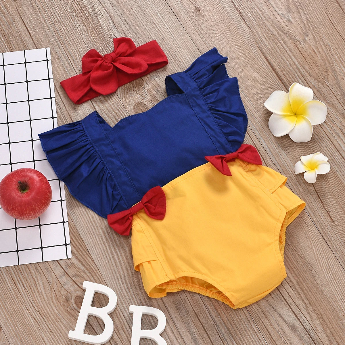 0-24M Summer Infant Baby Girls Rompers Ruffles Short Sleeve Bowknot Overalls Jumpsuits Headband 2pcs