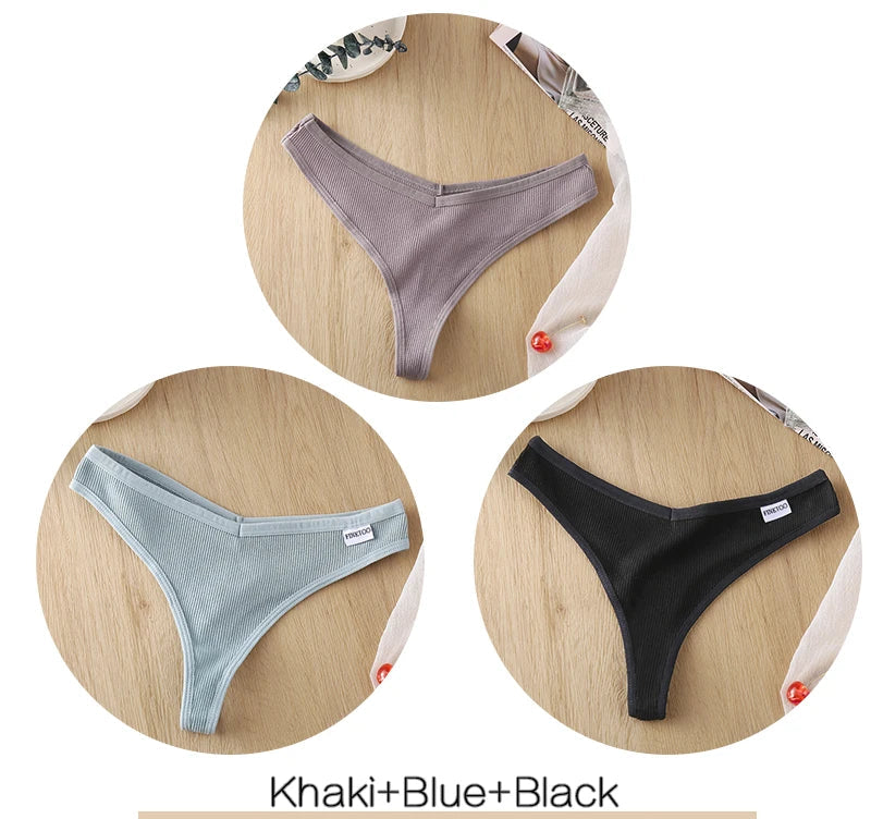 Women's Fruit Embroidery Thongs Cotton T-back Underpants G-string V Waist Underwear Bikini Lingerie