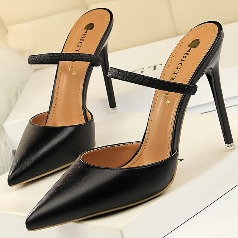 Women's Summer High Heels Slippers PU Heeled Stiletto Shoes