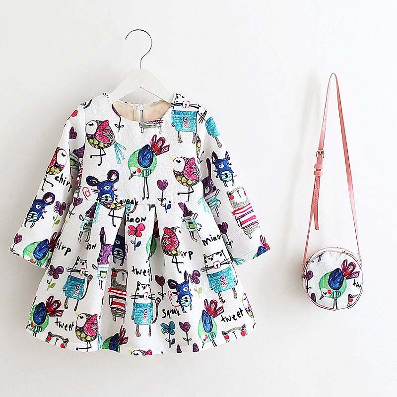Girl's Long Sleeve Dress with Bag