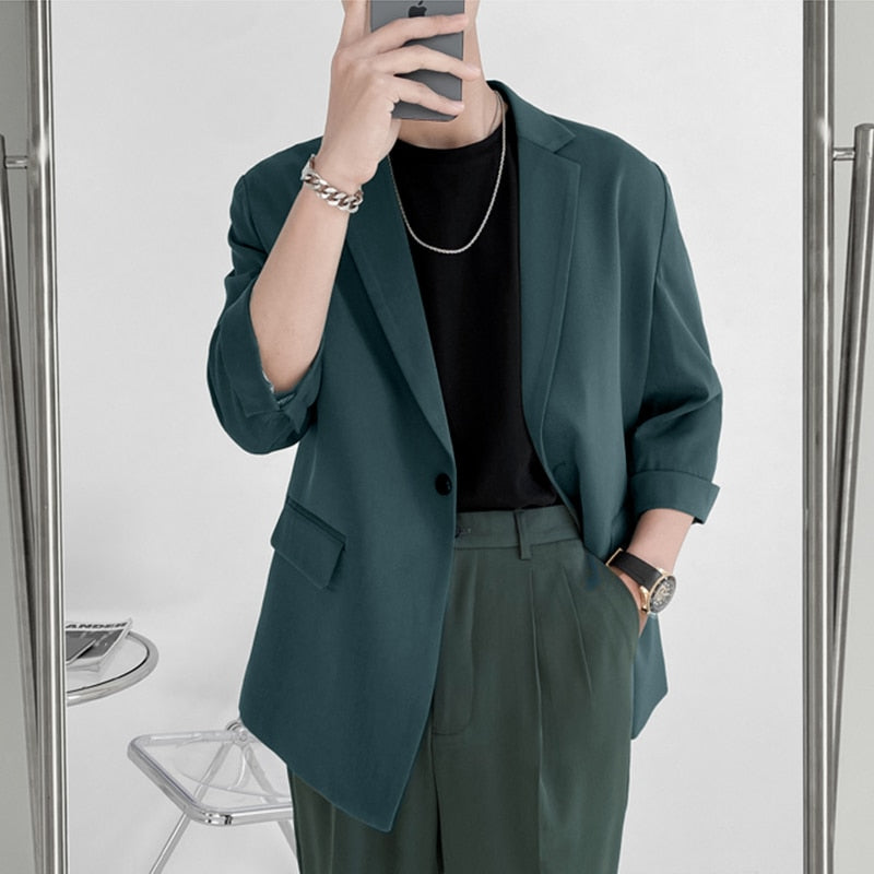 Men's Lapel 3/4 Sleeve One Button Blazer S-5XL