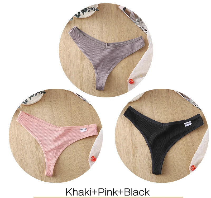 Women's Fruit Embroidery Thongs Cotton T-back Underpants G-string V Waist Underwear Bikini Lingerie