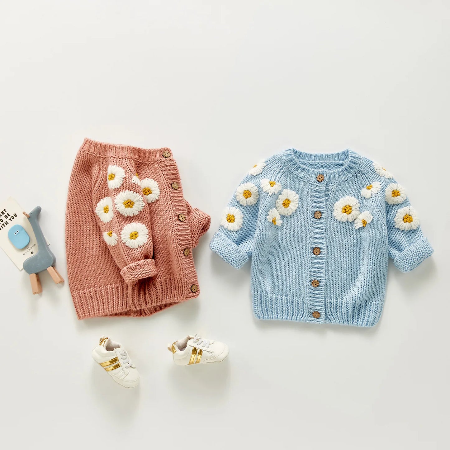 0-24M Baby Girls Sweater Cardigan - Long Sleeve Single Breasted Flowers Knit Jacket