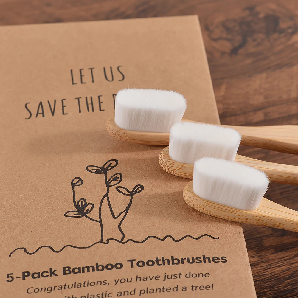Adults 5Pcs Ultra Fine Bristle Vegan Bamboo Toothbrush