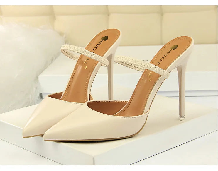 Women's Summer High Heels Slippers PU Heeled Stiletto Shoes
