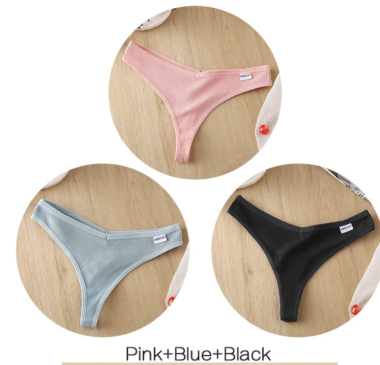 Women's Fruit Embroidery Thongs Cotton T-back Underpants G-string V Waist Underwear Bikini Lingerie