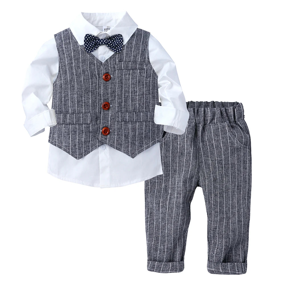 Boy's Children's 3PCS Suit Bow Tie, Shirt Vest and Trousers